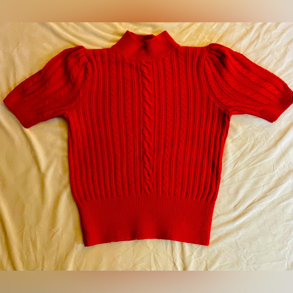 Banana Republic Red Cable-Knit Short Sleeve Sweater